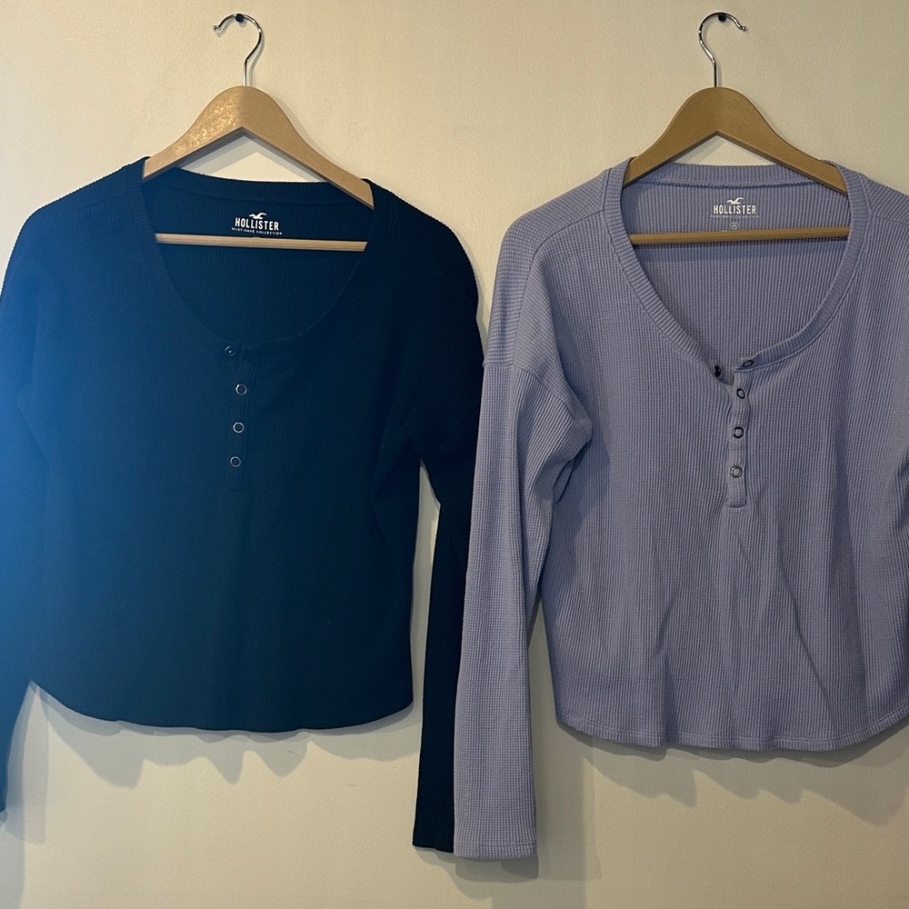Hollister Black and Light Purple Buttoned Tops
